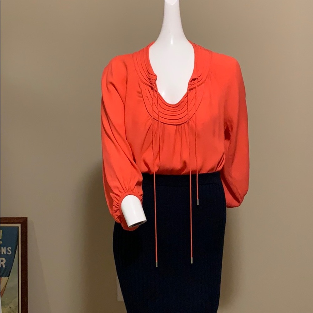 Diane von Furstenberg Crepe Silk Scoop Tie Neck Balloon Sleeve Top Blouse 4 NWOT
